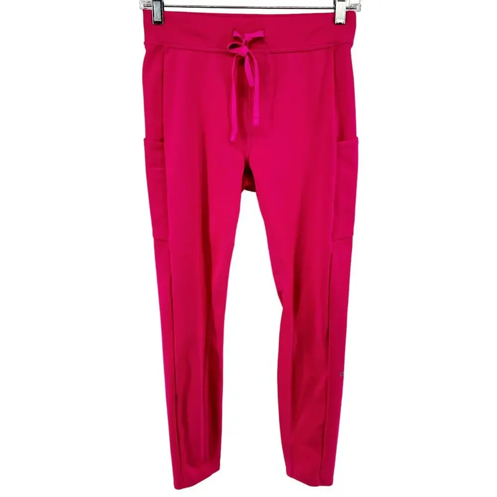 Alo Yoga 7/8 High-Waist Checkpoint Legging Drawstring Cropped Hot Pink Medium